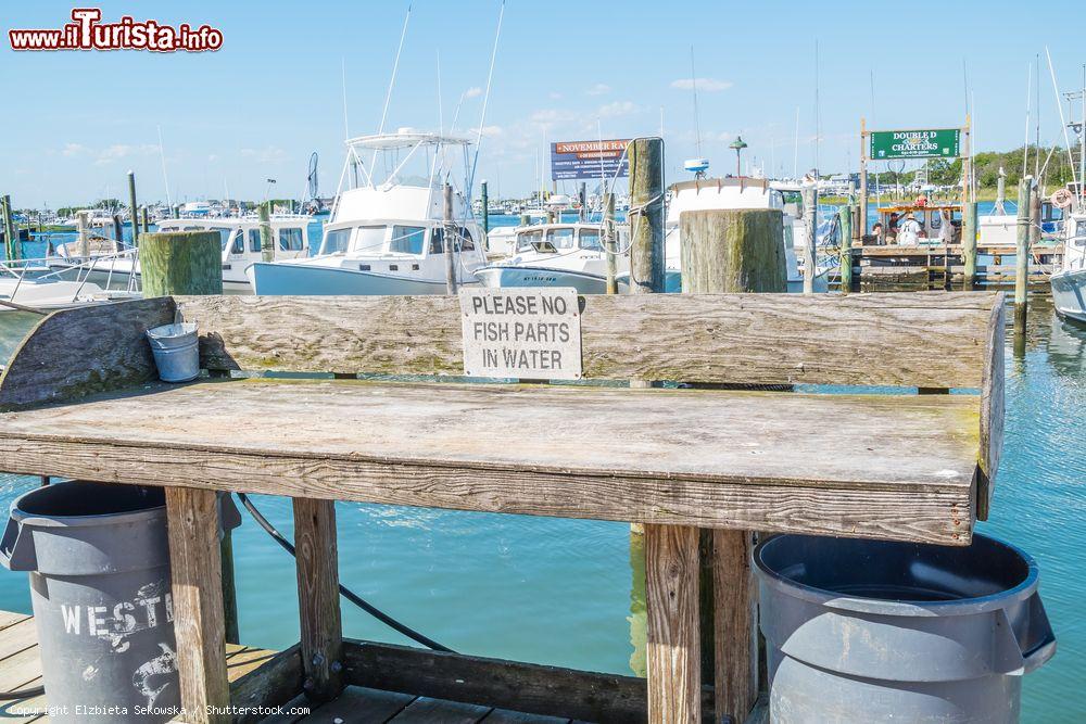 Immagine La marina di Montauk, New York, con un tavolo in legno per pulire il pesce peescato (USA) - © Elzbieta Sekowska / Shutterstock.com