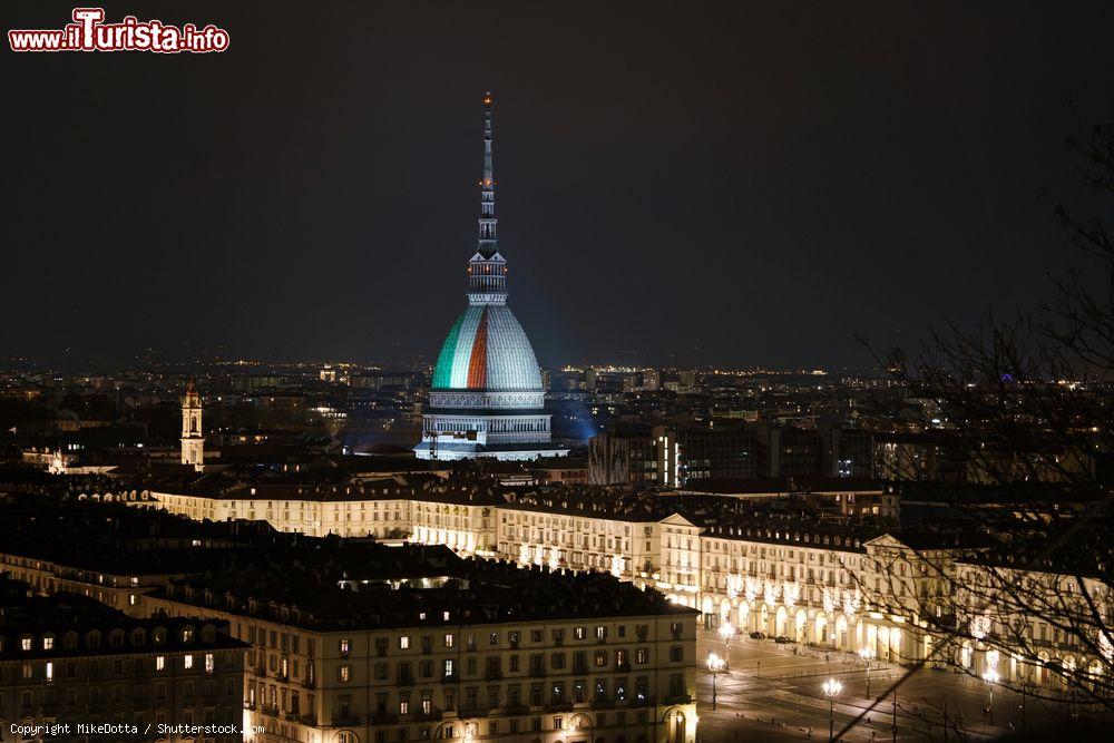Immagine La Mole Antonelliana di Torino illuminata con il tricolore per ricordare le vittime della pandemia del coronavirus Covid-19 del 2020 in Italia - © MikeDotta / Shutterstock.com