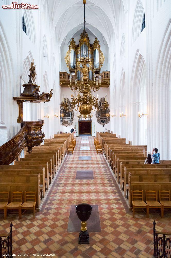Immagine La navata della cattedrale gotica di San Canuto con l'antico organo, Odense, Danimarca.  Questo luogo sacro è considerato tesoro nazionale danese - © Gimas / Shutterstock.com