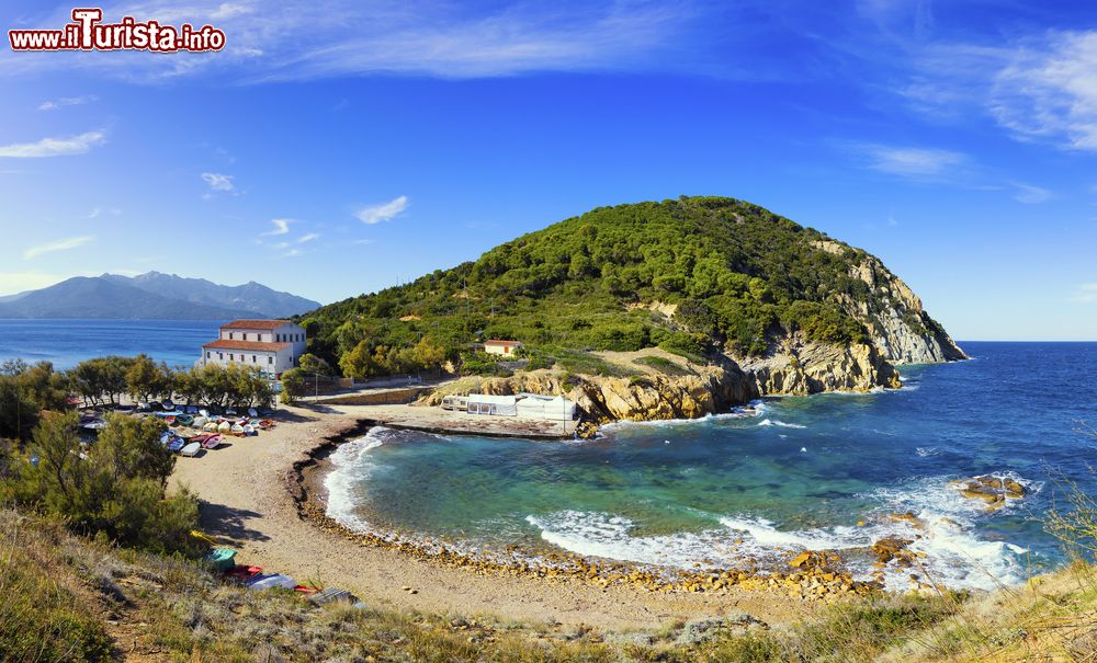 Immagine La penisola di Capo d'Enfola a Portoferraio, isola d'Elba, Toscana. E' caratterizzata da un sottile istmo di terra che collega il monte Enfola con il resto dell'isola dando origine a due splendide spiagge, una opposta all'altra.