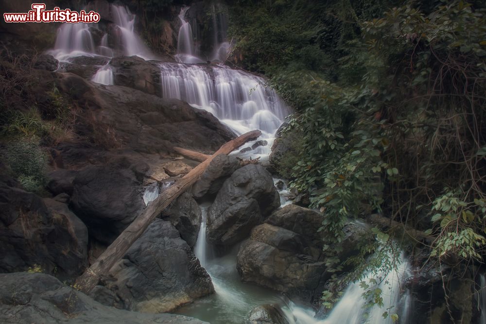 Immagine La pittoresca cascata di Pha Suea a Tham Pla-Nam Tok Pha Suea National Park (Thailandia). Formano una grossa piscina d'acqua dpove vivono decine di pesci simili alle carpe. 