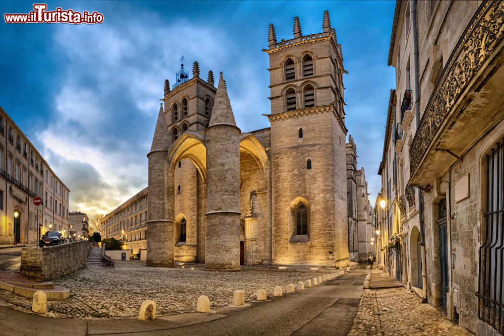Immagine La pittoresca cattedrale dedicata a San Pietro al crepuscolo, Montpellier (Occitania), Francia.