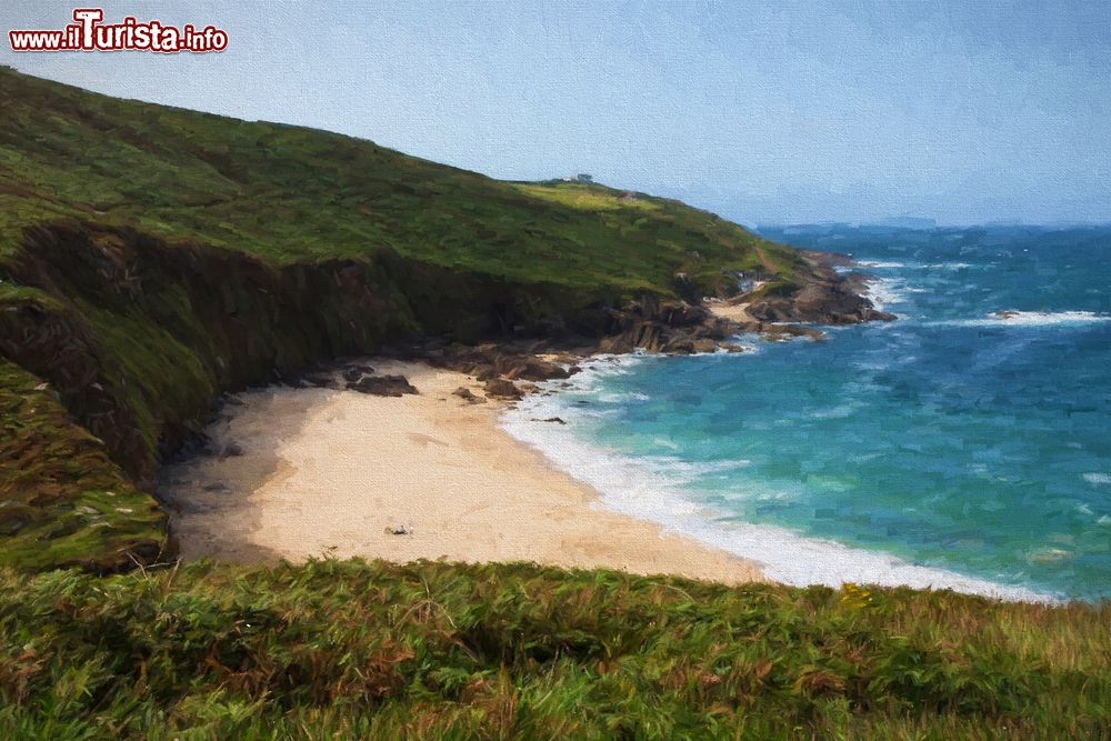 Immagine La spiaggia di Portheras Cove Cornwall sulla costa sud-ovest di St. Ives, Cornovaglia, Regno Unito. Oltre ad ospitare una delle spiagge più belle della Cornovaglia, questo luogo è anche uno dei migliori per l'avvistamento di foche.
