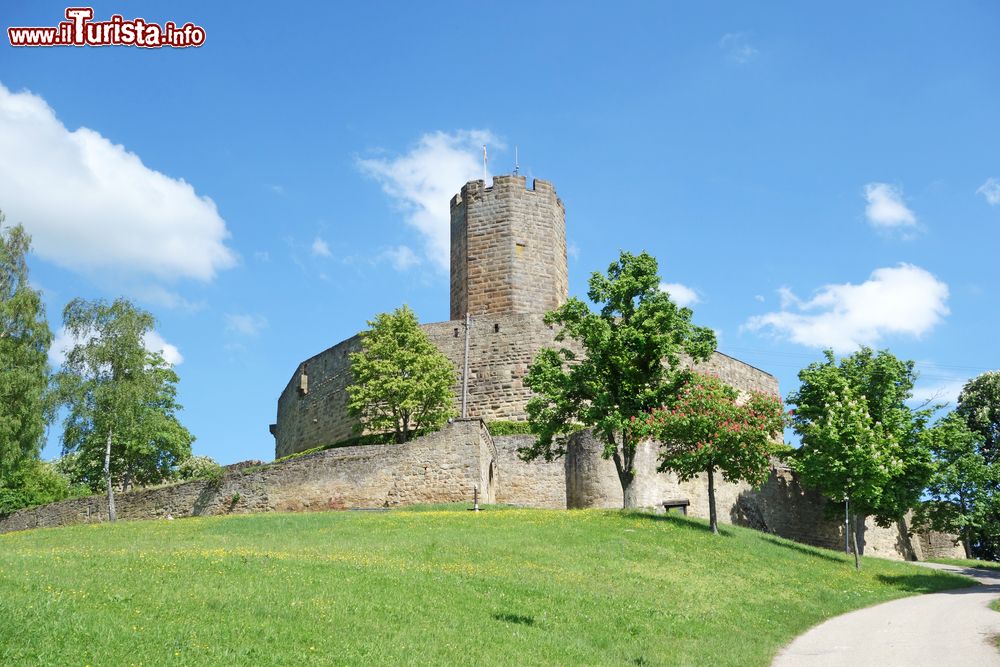 Immagine La torre e parte delle mura di fortificazione del castello di Steinsberg nei pressi di Sinsheim, Germania.