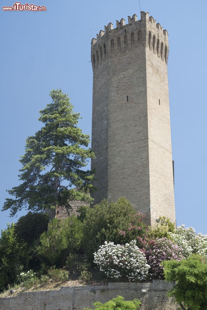 Immagine La torre ettagonale, simbolo del borgo medievale di Moresco nelle Marche (Italia).