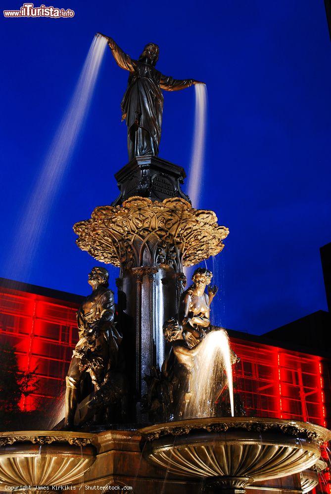 Immagine La Tyler Davidson Fountain nel centro di Cincinnati, Ohio, by night. Considerata il simbolo della città, è una delle principali attrazioni visitate e fotografate dai turisti. Si trova al centro di Fountain Square - © James Kirkikis / Shutterstock.com