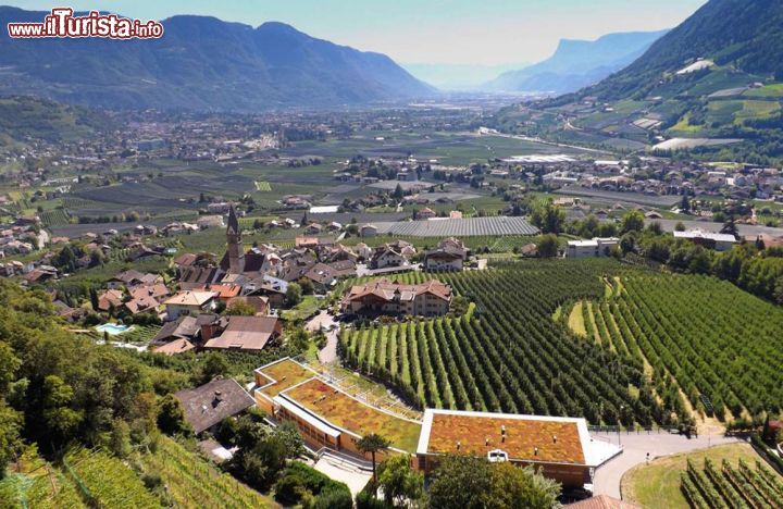 Immagine il villaggio di Lagundo, i vigneti e la  valle fiume Adige ad ovest di Merano