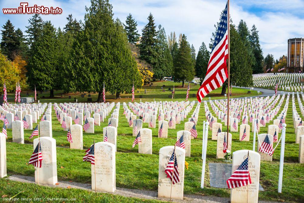 Immagine Lapidi in pietra al West Veterans Memorial Cemetery dell'Evergreen Washeli Memorial Park di Seattle - © Denise Lett / Shutterstock.com