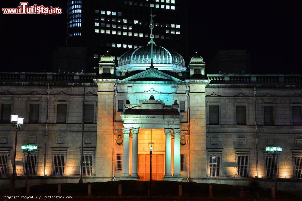 Immagine L'elegante Prefectural Nakanoshima Library di Osaka by night, Giappone. Costruita in stile occidentale con la cupola centrale color verde,  è oggi una delle due biblioteche supportate dal governo di Osaka - © Copycat37 / Shutterstock.com