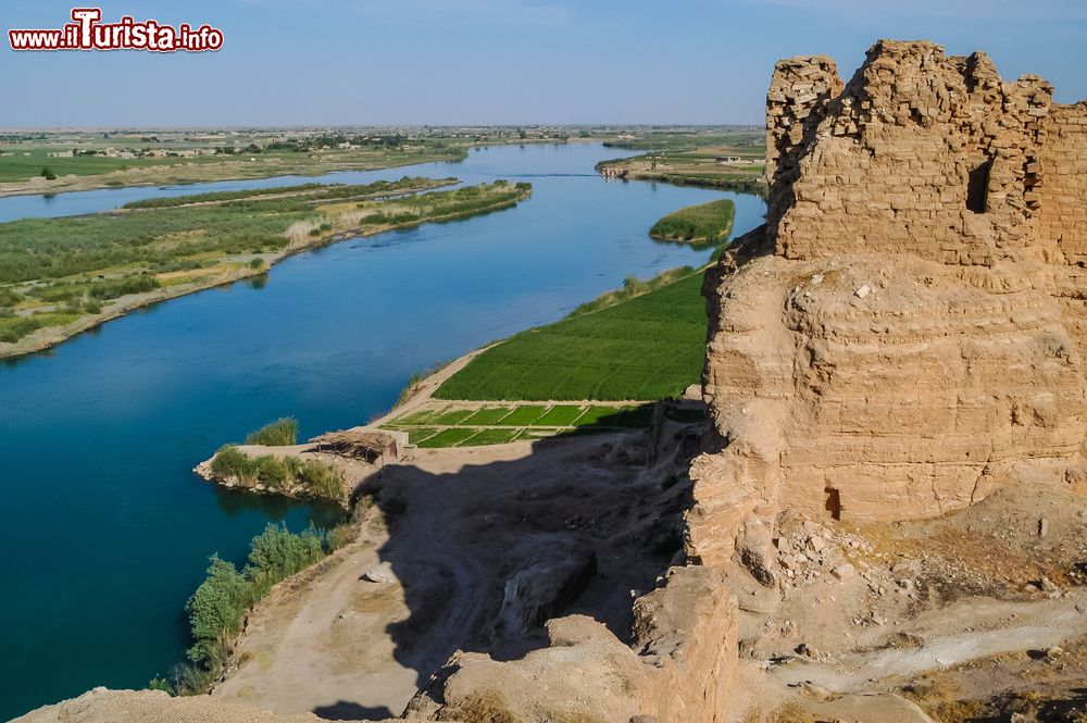 Immagine L'Eufrate visto dall'alto, Dura-Europos, Siria. Ai bordi dell'altopiano che accoglie il sito si può ammirare lo scorrere dell'Eufrate che si trova 40 metri più in basso.