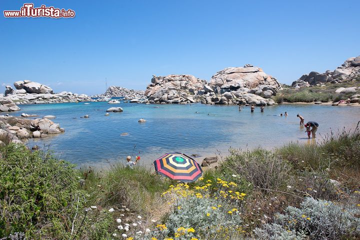 Immagine Turisti in relax sulla costa di Cala di Achiarina all'Isola di Lavezzi in Corsica.