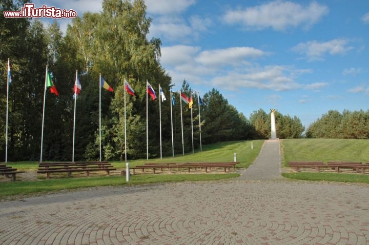 Immagine Le bandiere europee nel centro geografico d'Europa in Lituania