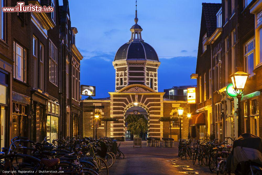Immagine Morspoort, la porta occidentale d'ingresso alla città di Leiden, Olanda. Costruita nel 1669 in stile manierista su progetto dell'architetto Willem van der Helm, questa porta si riconosce per la cupola ottagonale e le linee orizzontali della facciata che risaltano sul colore rosso dei mattoni - © Magdanatka / Shutterstock.com