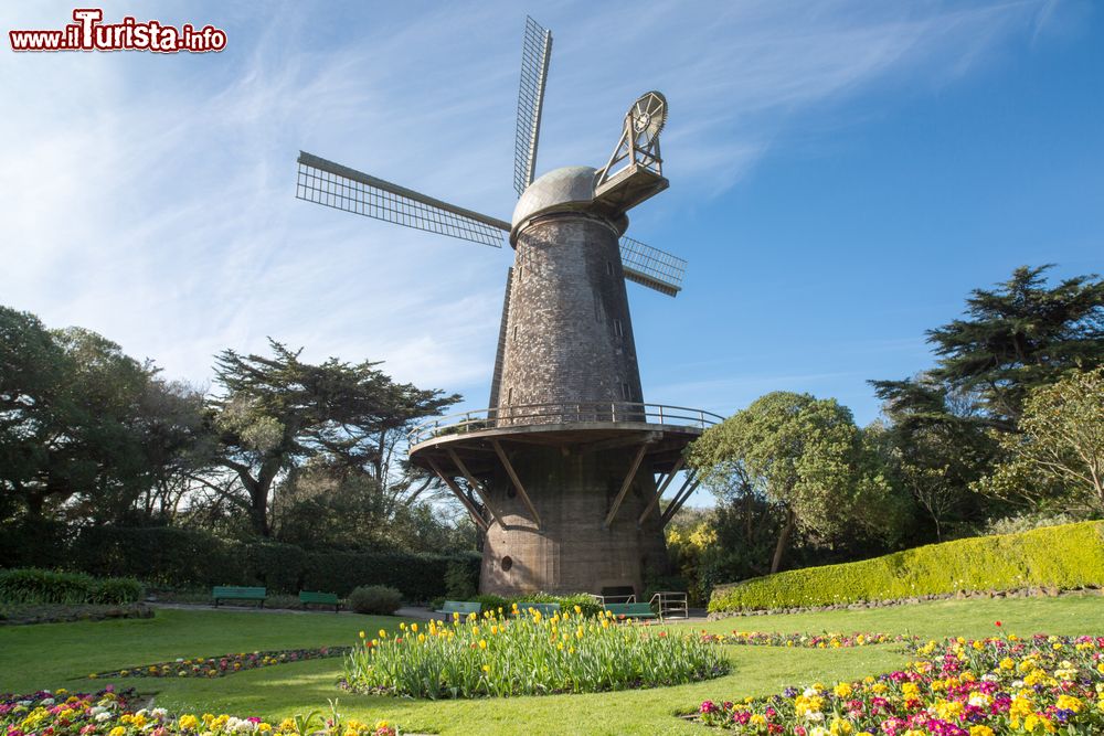Immagine Il mulino a vento della regina olandese Guglielmina e il giardino dei tulipani a San Francisco, California.