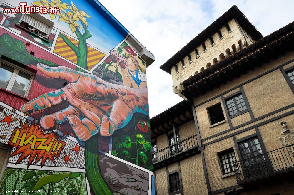 Immagine Murales sulle facciate di alcuni edifici nel centro medievale di Vitoria Gasteiz, Spagna - © Noradoa / Shutterstock.com