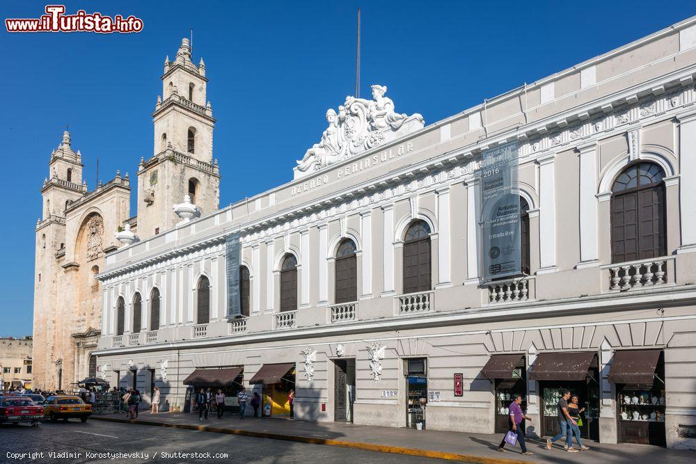 Immagine Il Museo Fernando Garcia Ponce Macay e la cattedrale di San Ildefonso a Merida, Yucatan, Messico. E' l'unica area museale dedicata alla promozione e alla diffusione dell'arte moderna e contemporanea di tutta la penisola dello Yucatan. Ogni anno viene visitato da una media di 72 mila persone - © Vladimir Korostyshevskiy / Shutterstock.com