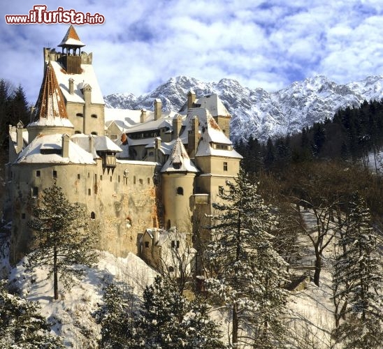 Immagine Il Castello di Bran in Romania, coperto di neve durante l'inverno - © Sebastian Nicolae / Shutterstock.com