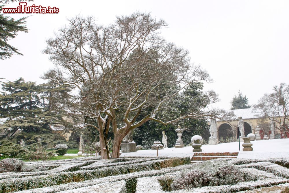 Immagine Nevicata a Roncade di Treviso: passeggiata nel giardino del castello di VIlla GIustinian