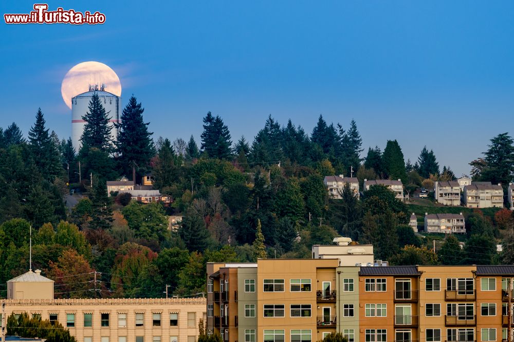 Immagine Olympia, luna piena sulla capitale dello stato di Washington, Stati Uniti.