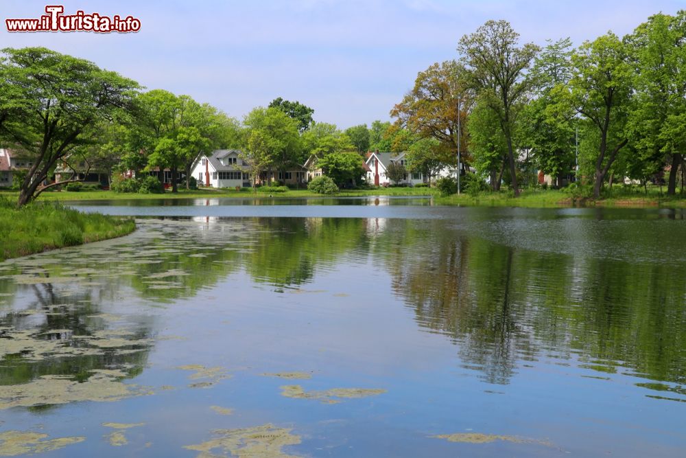 Immagine Paesaggio estivo del lago Mendota a Tenney Park, Madison, Wisconsin, Stati Uniti d'America.