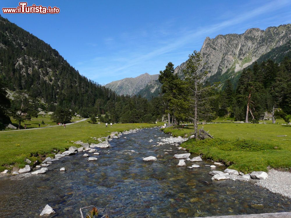 Immagine Paesaggio estivo nei dintorni di Cauterets, Alti Pirenei, Francia. Il borgo si trova in una stretta valle attraversata dal fiume Gave de Cauterets ed è dedito a pastorizia e agricoltura.