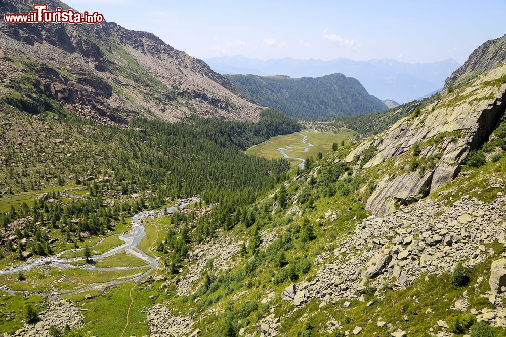 Immagine Paesaggio naturale attraversato dal fiume in una giornata estiva, Val Masino, Lombardia.