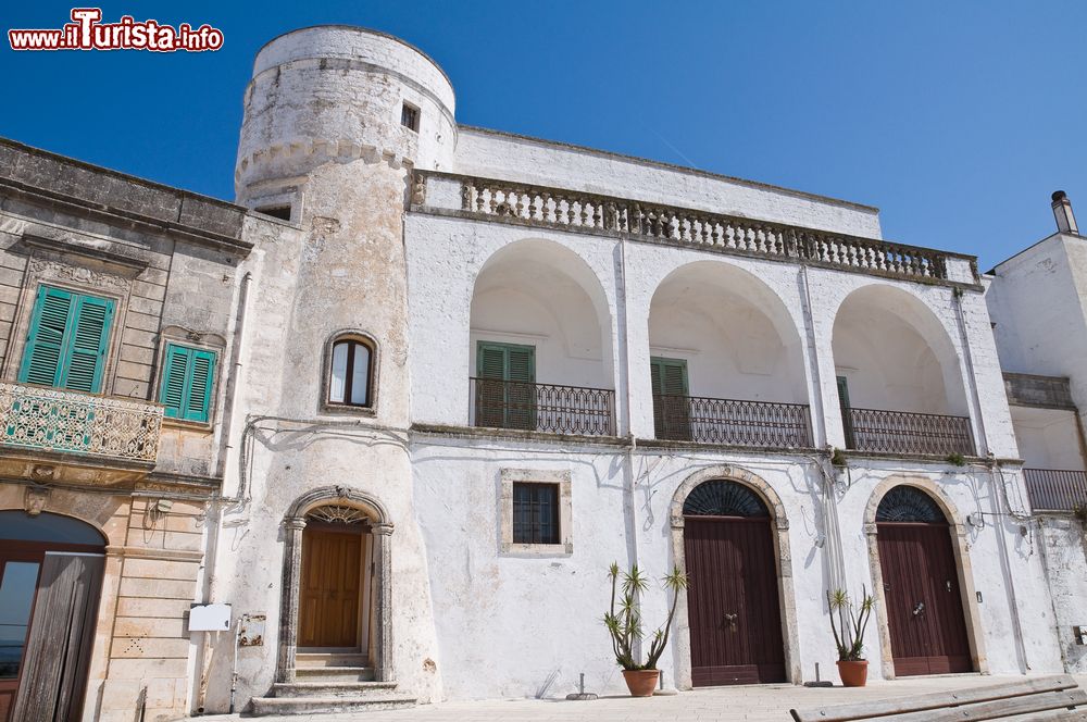 Immagine Palazzo Amati a Cisternino, Puglia. Situato fra Piazza Garibaldi e Villa Comunale, questo edificio con la sua torre risale al tardo Medioevo.