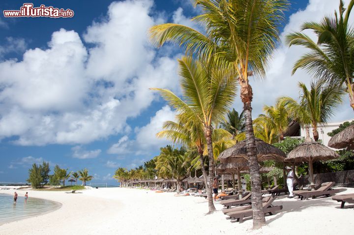 Immagine Palme sulla spiaggia di Belle Mare, Mauritius - Sabbia bianca, cielo cristallino con nuvole bianche e palme verdeggianti sono la perfetta cornice per una vacanza in questo angolo di Mauritius, uno dei più suggestivi in assoluto dell'isola © hanmon / Shutterstock.com