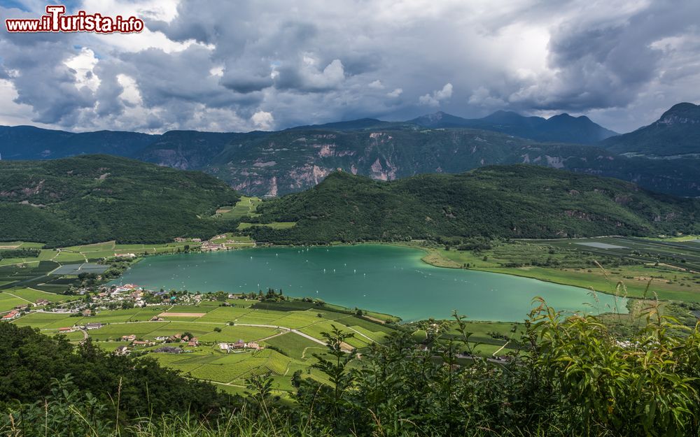 Immagine Panorama del lago di Caldaro, Trentino Alto Adige. Una bella immagine del Kalterer See, il principale specchio d'acqua naturale della provincia autonoma di Bolzano da cui dista circa 20 chilometri.