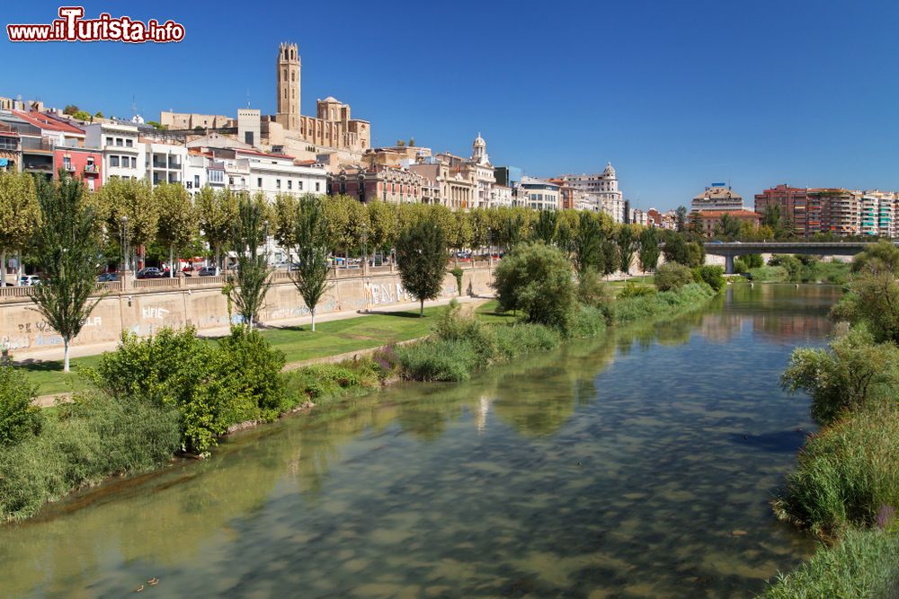 Immagine Panorama della cittadina di Lerida con il fiume Segre in primo piano, Catalogna, Spagna.