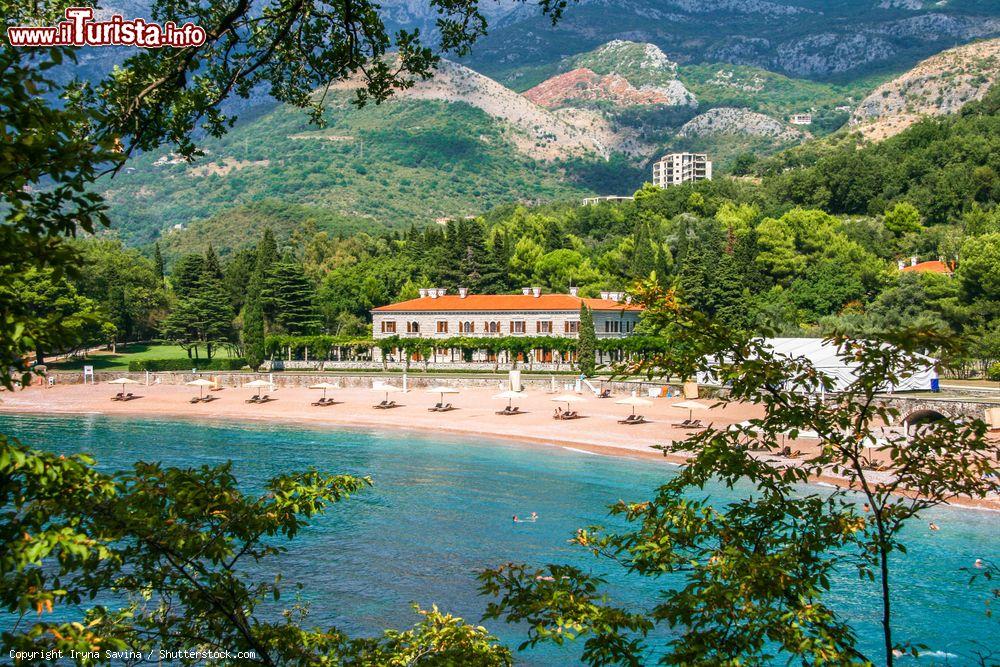 Immagine Panorama di Villa Molacer, hotel di lusso sull'isola di Sveti Stefan, Montenegro. Affacciata sul Mare Adriatico, questa villa lussuosa è abbracciata da foreste di cedri, pini e ulivi - © Iryna Savina / Shutterstock.com