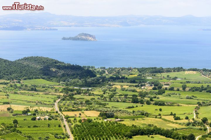 Immagine Panorama del Lago Bolsena come si ammira da Montefiascone, specie dalla Rocca dei Papi, che si erge sulla caldera del vecchio vulcano che ospita il bacino lacustre - © Claudio Giovanni Colombo / Shutterstock.com