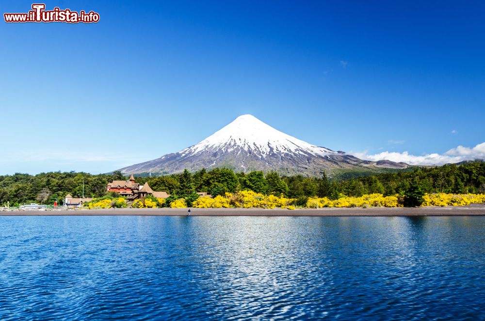 Immagine Panorama primaverile del vulcano Osorno e del lago Llanquihue, Puerto Varas, Cile.