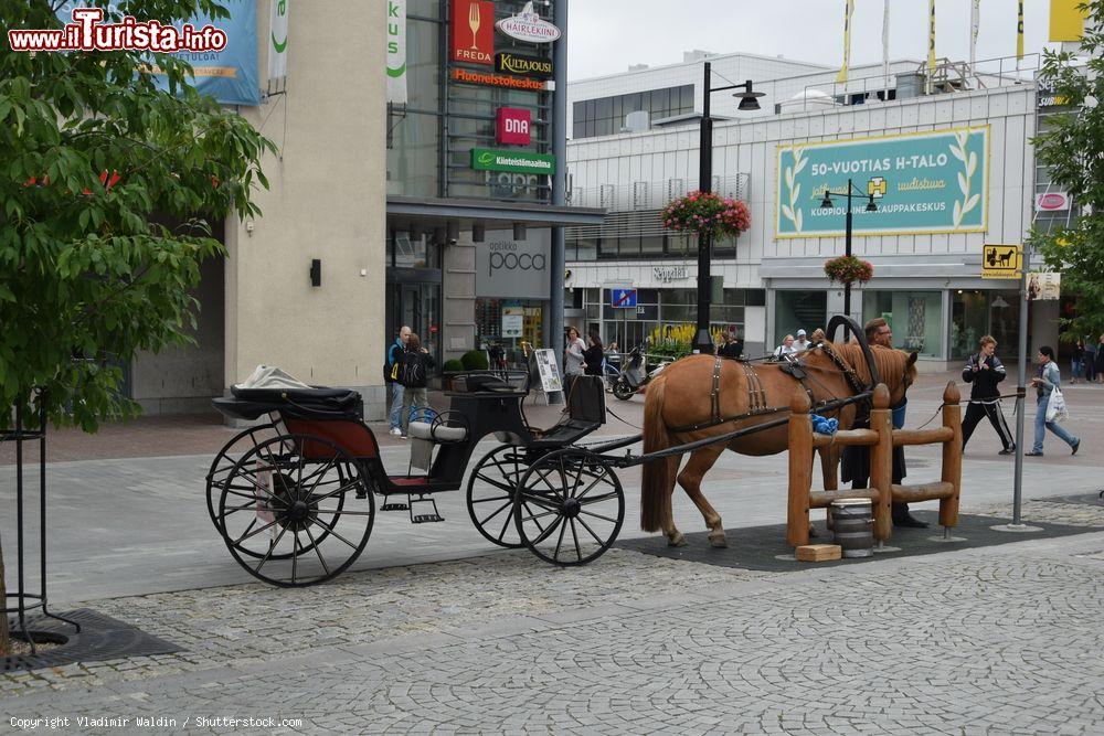 Immagine Il parcheggio per i calessi turistici in Market Square (Kauppatori) a Kuopio, Finlandia. E' uno dei modi più simpatici per visitare il centro di questa cittadina circondata dal lago Kallavesi - © Vladimir Waldin / Shutterstock.com