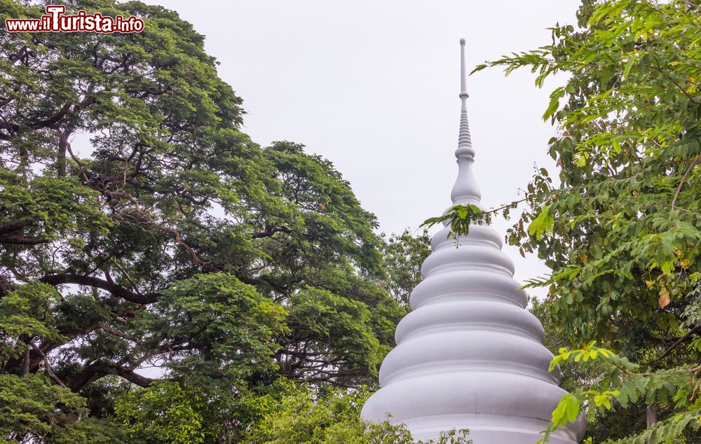 Immagine Particolare di una pagoda bianca a Wat Chaloem Phrakiat, Nonthaburi (Thailandia). Questo tempio arroccato fra cielo e montagna è stato costruito per commemorare re Rama IV° per il 200° anniversario della dinastia di Rattanakosin.