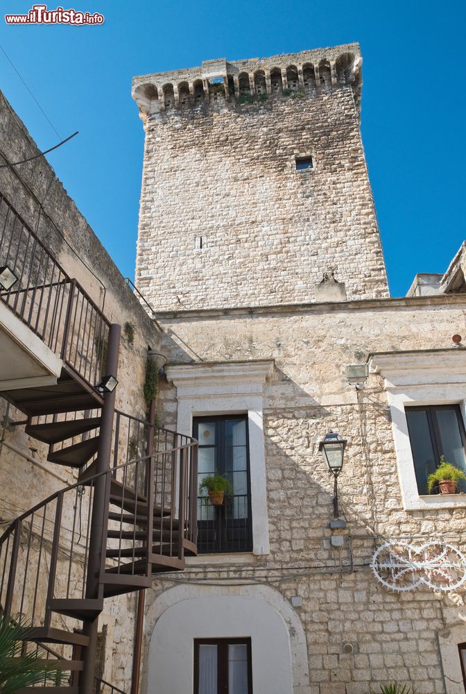 Immagine Particolare di una torre del castello normanno a Rutigliano, Puglia. Questa fortificazione è caratterizzata da tre torri - Torre Maestra, Torre di Cinta e Baluardo - con muraglia di raccordo.