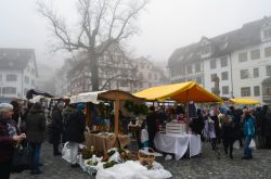 Christkindlmarkt occupata da un tradizionale mercatino natalizio a San Gallo in Svizzera