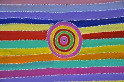 Dipinto Aborigeno alla Mbantua Gallery di Alice Springs - Un particolare di una tela eseguita con la classica tecnica a "puntini"