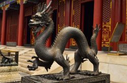 Particolare del dragone nella Città Proibita di Pechino - In Cina, da tempo immemorabile, il drago,assieme alla fenice, rappresenta il simbolo della famiglia imperiale. Progettata per ...