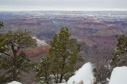 Foto invernale sul plateau dell'Arizona settentrionale: la neve è caduta sulla parte alta del Grand Canyon degli Stati Uniti. Siccome il dislivello tra cima e fondo dove scorre il ...