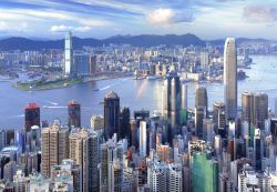 Fotografia aerea di Hong Kong e della sua skyline, ...