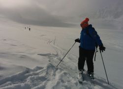 Fuori pista in neve fresca al comprensorio sciistico dello Stubai, Tirolo.
