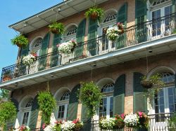 I balconi fioriti di New Orleans - Una suggestiva immagine dei balconi del Quartiere Francese abbelliti da piante verdi e decorazioni floreali che si abbinano alla perfezione alle persiane in ...