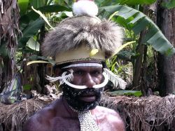 Indonesia west Papua uomo dani con zanne di cinghiale - Foto di Giulio Badini / I Viaggi di Maurizio Levi