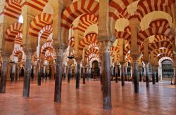 Una foto del'elegante interno della Mezquita di Cordoba,che cattura in modo magnetico lo sguardo dei visitatori. La grande ex Moschea fa ora parte della Cattedrale di Cordova, in Spagna, ...