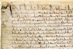 Magna Carta, una delle 4 copie in originale, custodita dalla British Library di Londra, Inghilterra. Scritto in latino, è il documento che il re d'Inghilterra Giovanni Senzaterra ...