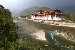 Monastero di Punakha Dzong nel Bhutan (Asia). Nell'immagine il lato che costeggia il fiume Mochu  - © Hung Chung Chih / Shutterstock.com
