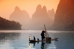 Pescatore con cormorani a Guilin sul fiume Li, in Cina - © Tutti Frutti / Shutterstock.com