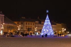 Piazza centrale di Vilnius a Natale, con il grande ...