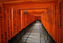 Particolare del santuario Fushimi Inari di Kyoto, Giappone - Principale santuario dedicato al kami Inari, considerato il patrono degli affari, Fushimi Inari sorge alla base di una montagna situata ...